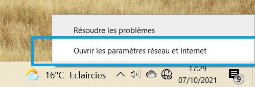 Ouvrir Paramètres Réseaux Windows 10